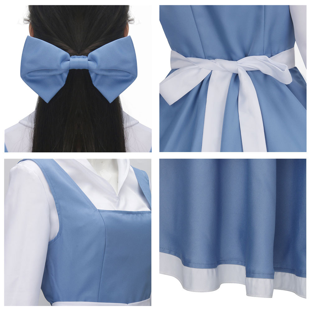 Beauty and Beast the Maid Gown Belle Apron Dress Outfit Cosplay Costume(In Stock)