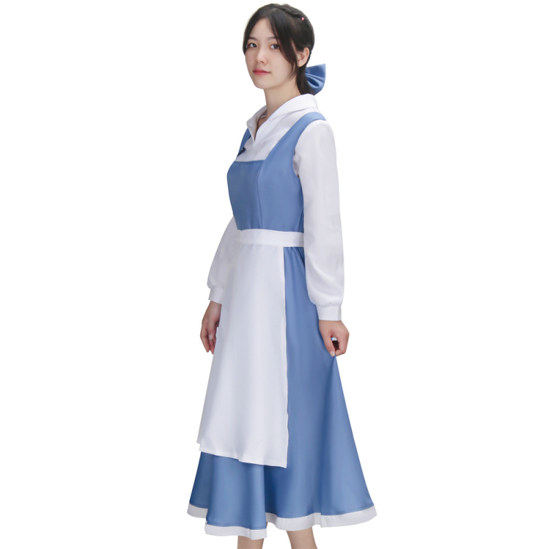 Beauty and Beast the Maid Gown Belle Apron Dress Outfit Cosplay Costume(In Stock)