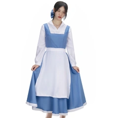 Beauty and Beast the Maid Gown Belle Apron Dress Outfit Cosplay Costume(In Stock)