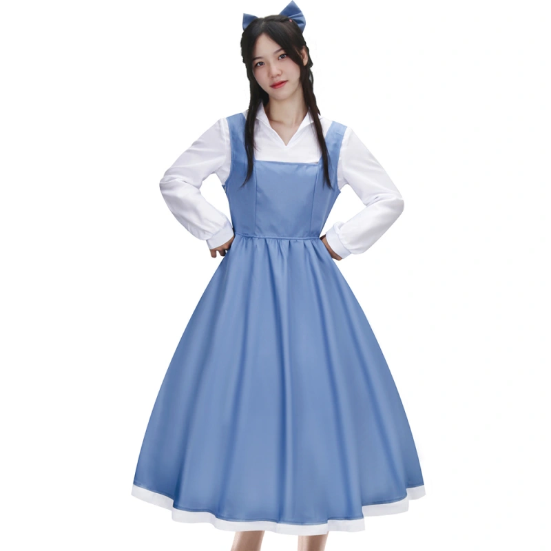 Beauty and Beast the Maid Gown Belle Apron Dress Outfit Cosplay Costume(In Stock)