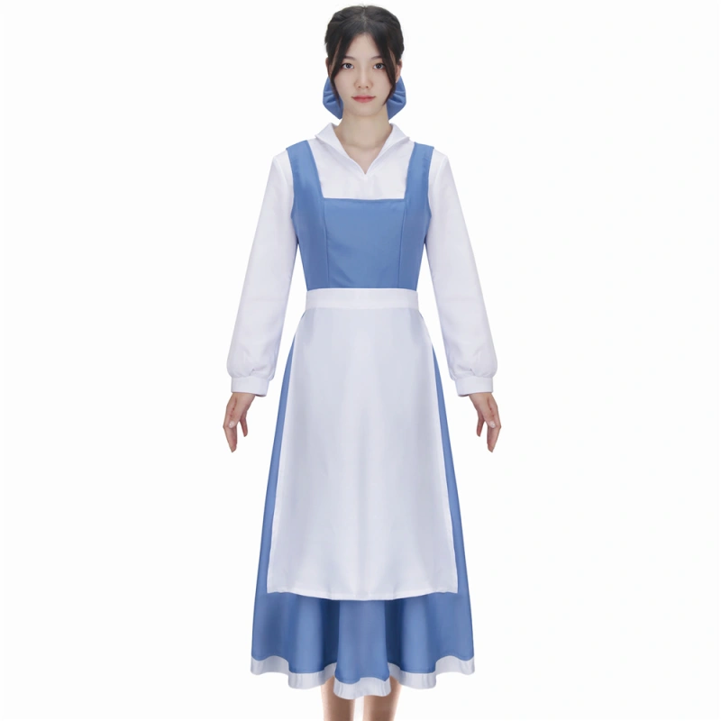 Beauty and Beast the Maid Gown Belle Apron Dress Outfit Cosplay Costume(In Stock)