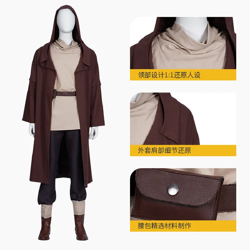 Obi-Wan Kenobi Star Wars Jedi Brown Robe Cosplay Costume Boots