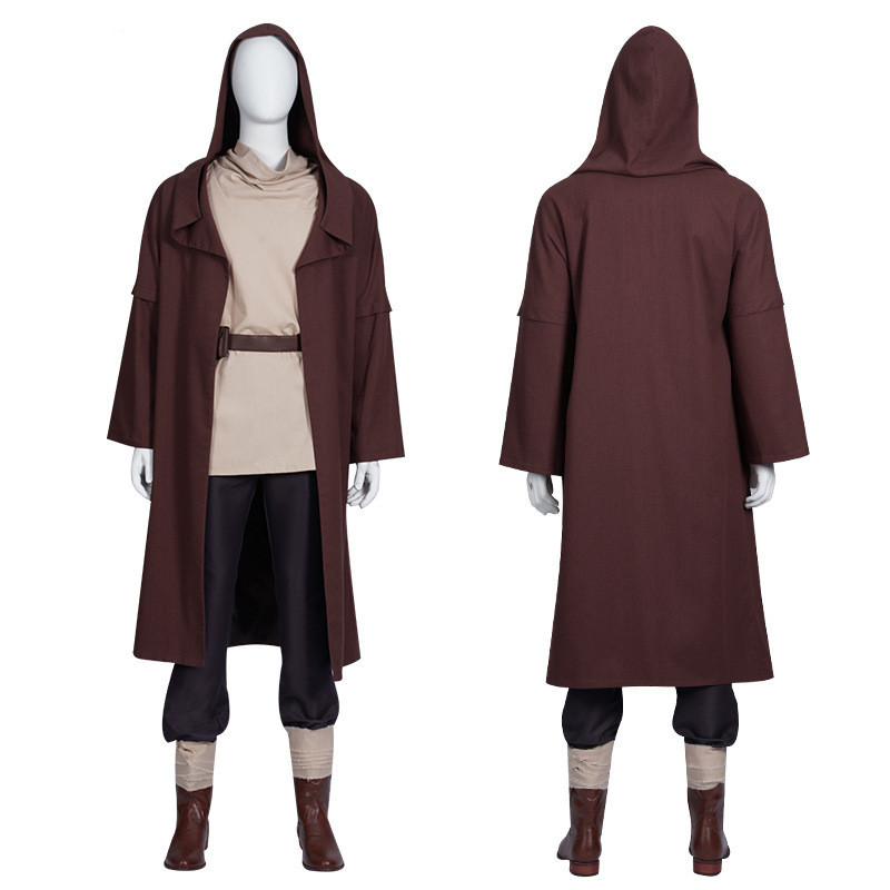 Obi-Wan Kenobi Star Wars Jedi Brown Robe Cosplay Costume Boots