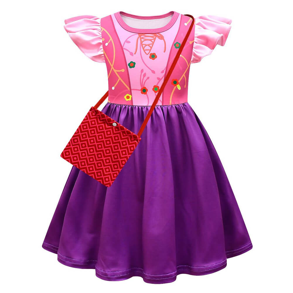 Kids Witch Hocus Pocus 2 Sarah Costume Halloween Cosplay Dress Girls Bag Gifts-Takerlama