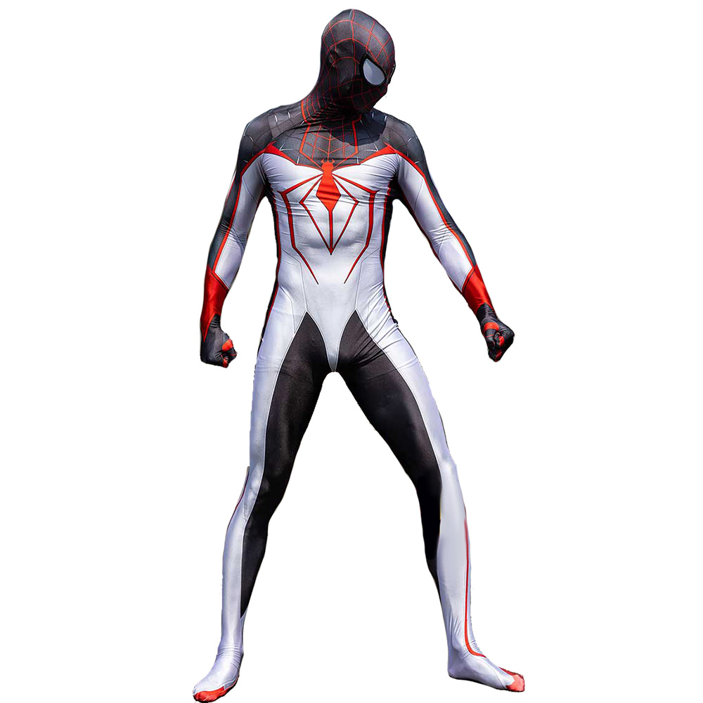 Marvel's Spider-Man Miles Morales Superhero Cosplay Costume White PS5 TRACK Suit Takerlama