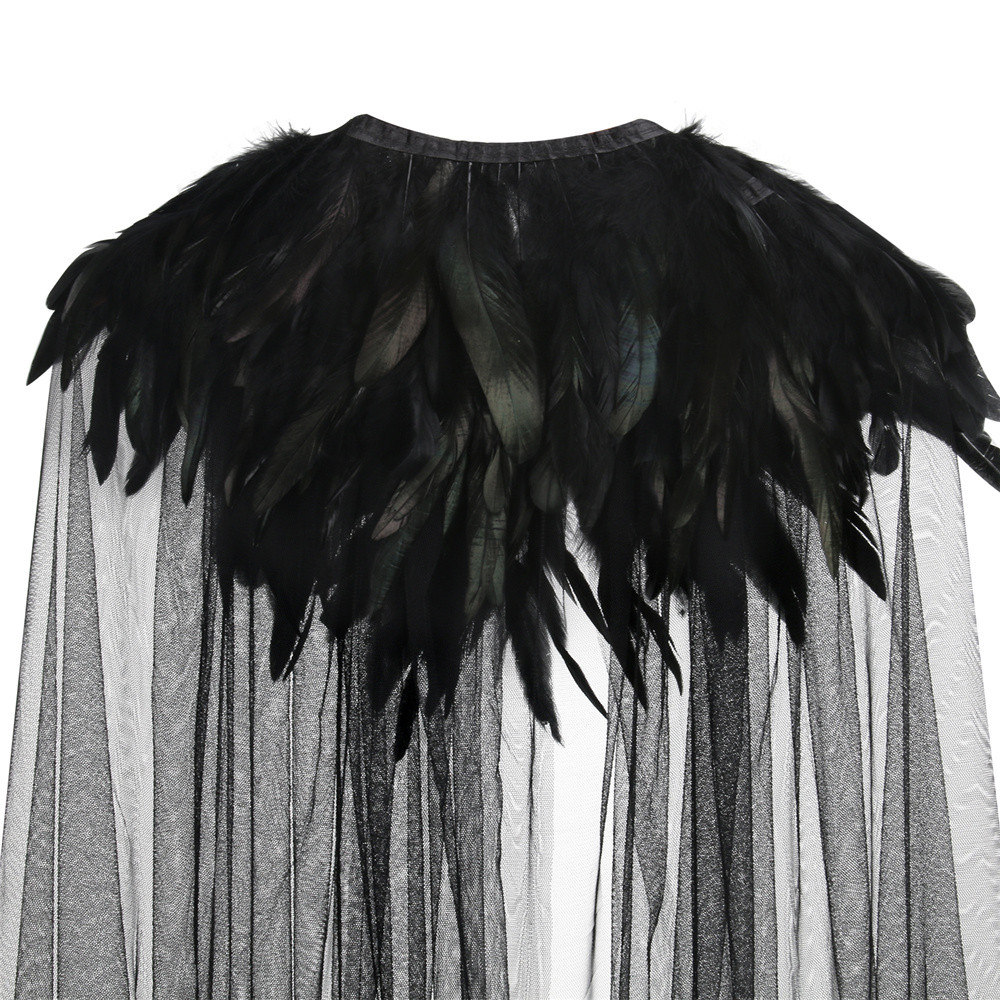 Evil Queen Witch Halloween Costume Super Villain Cosplay Cloak Steampunk Feather Collar Cape Adult-Takerlama
