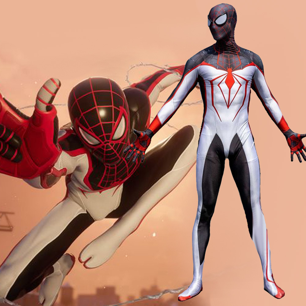 Marvel's Spider-Man Miles Morales Superhero Cosplay Costume White PS5 TRACK Suit Takerlama