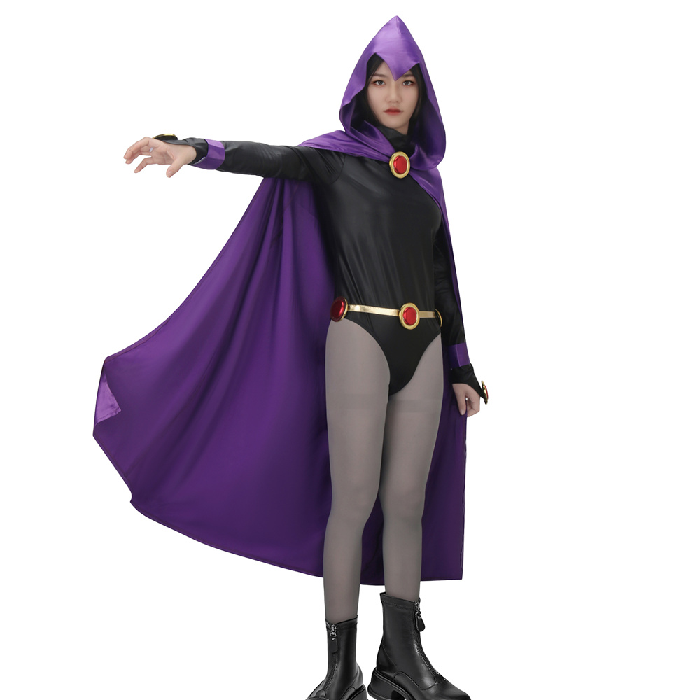 DC Teen Titans Raven Costume Women Halloween Superhero Cosplay Cloak Takerlama