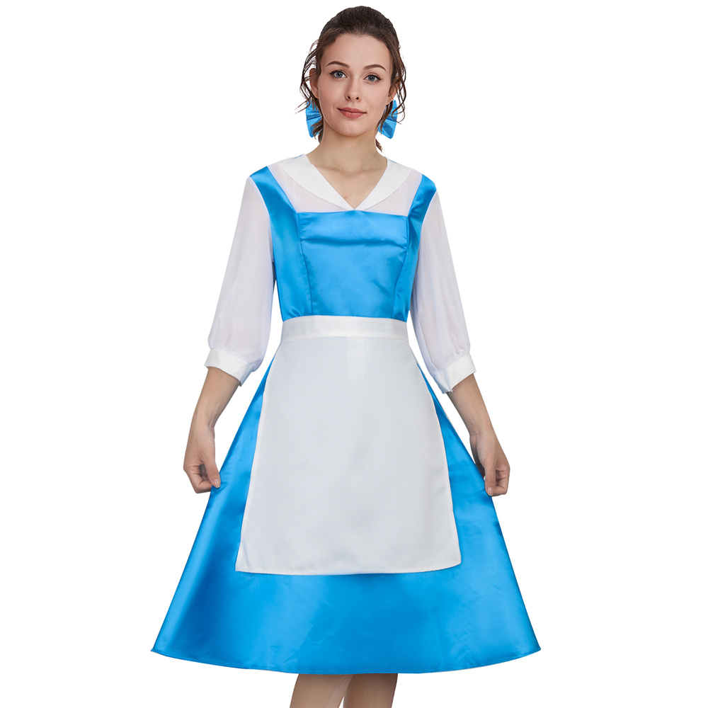 Women's Beauty and the Beast Cosplay Belle Blue Dress Costume Blue