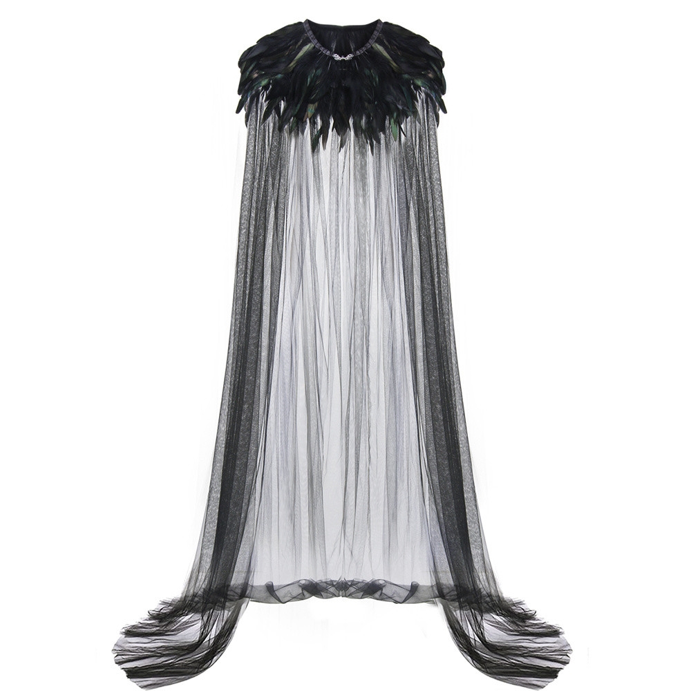 Evil Queen Witch Halloween Costume Super Villain Cosplay Cloak Steampunk Feather Collar Cape Adult-Takerlama