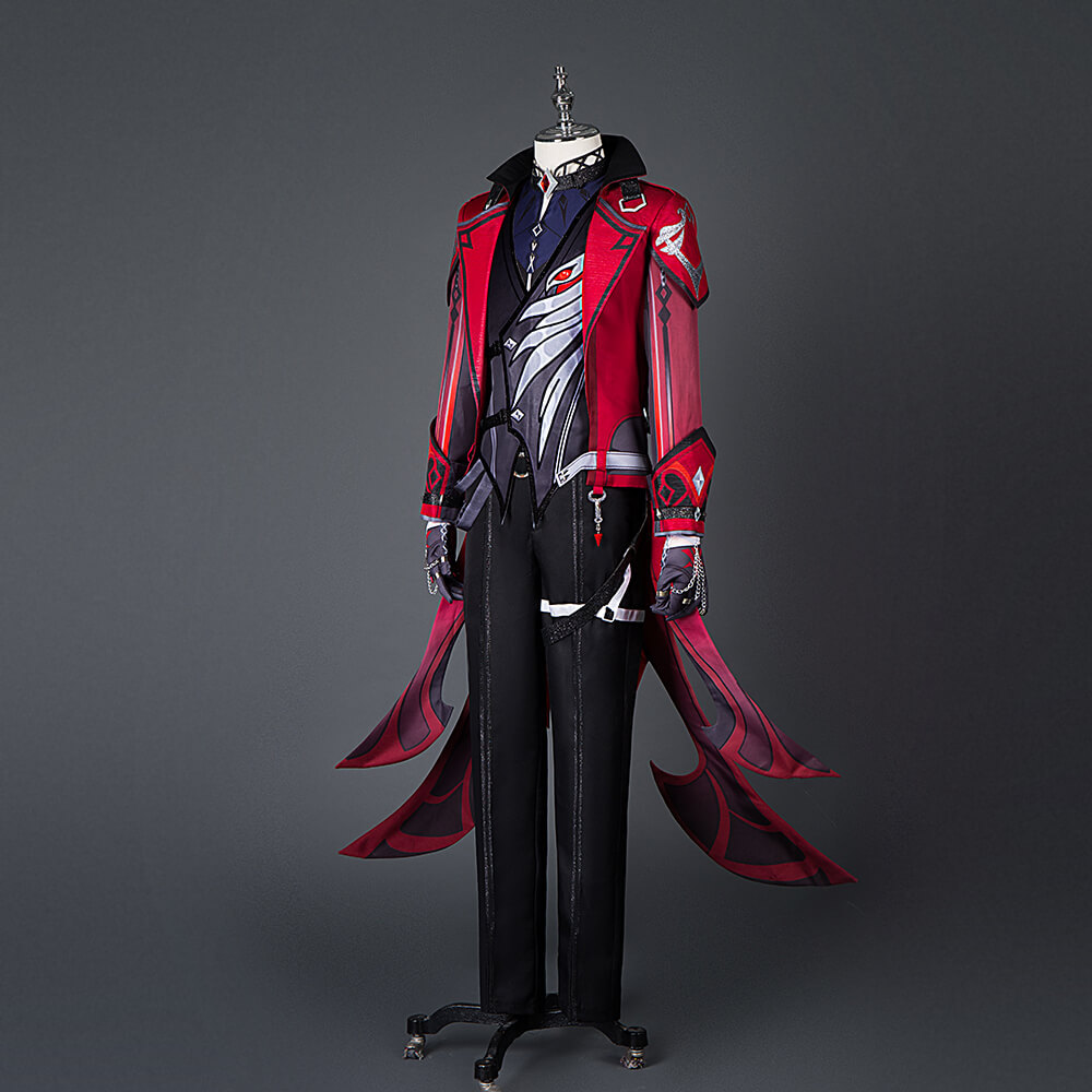 Genshin impact Diluc Cosplay Costume Red Dead of Night Outfits In Stock Takerlama