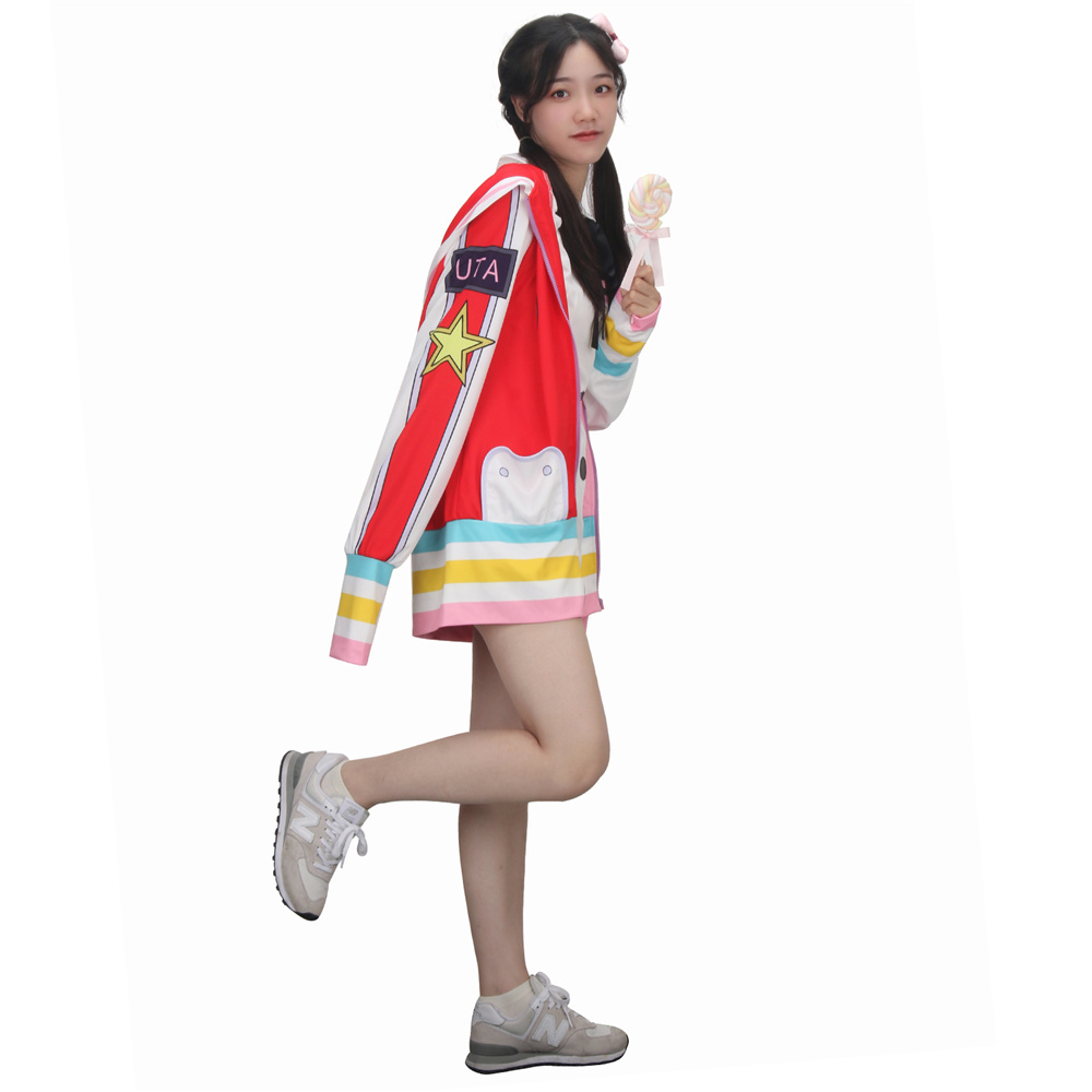 Uta Cosplay Costume One Piece Film Red Pink Halloween Coat Dress