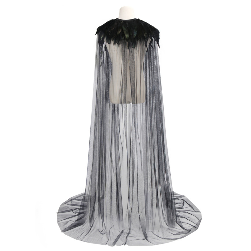 Evil Queen Witch Halloween Costume Super Villain Cosplay Cloak Steampunk Feather Collar Cape（Ready To Ship）Takerlama