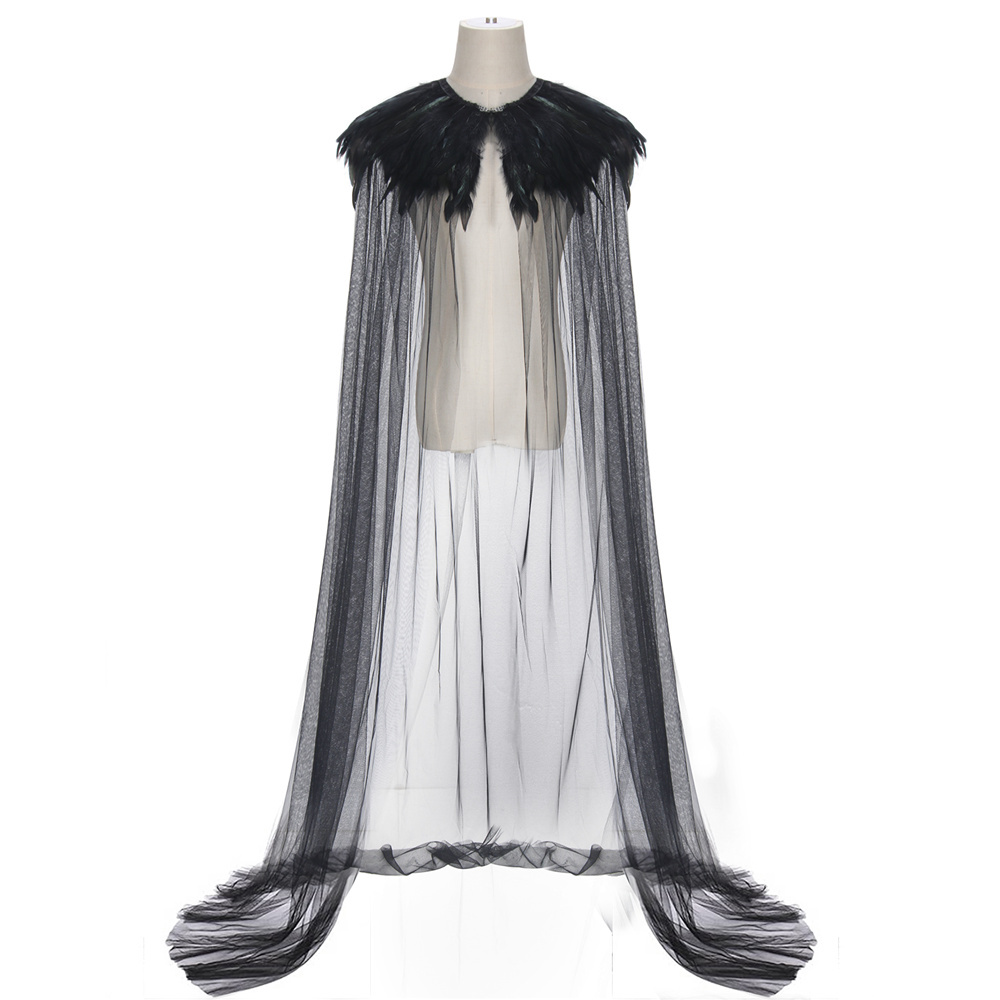 Evil Queen Witch Halloween Costume Super Villain Cosplay Cloak Steampunk Feather Collar Cape（Ready To Ship）Takerlama