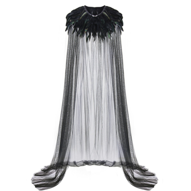 Evil Queen Witch Halloween Costume Super Villain Cosplay Cloak Steampunk Feather Collar Cape（Ready To Ship）Takerlama