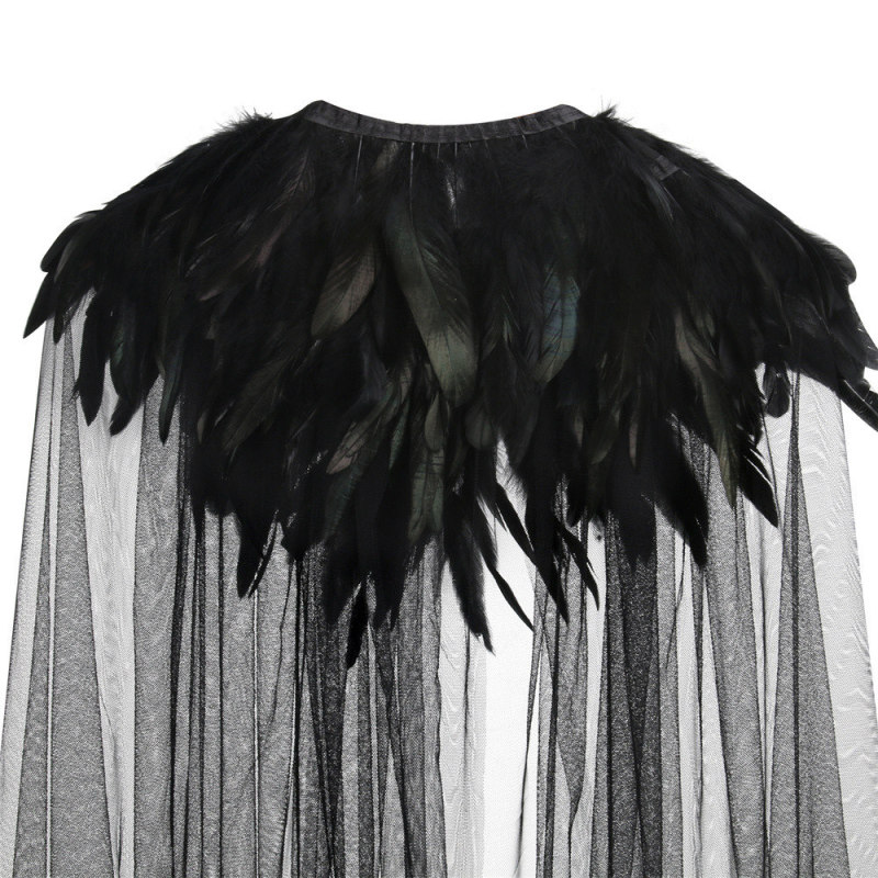 Evil Queen Witch Halloween Costume Super Villain Cosplay Cloak Steampunk Feather Collar Cape（Ready To Ship）Takerlama