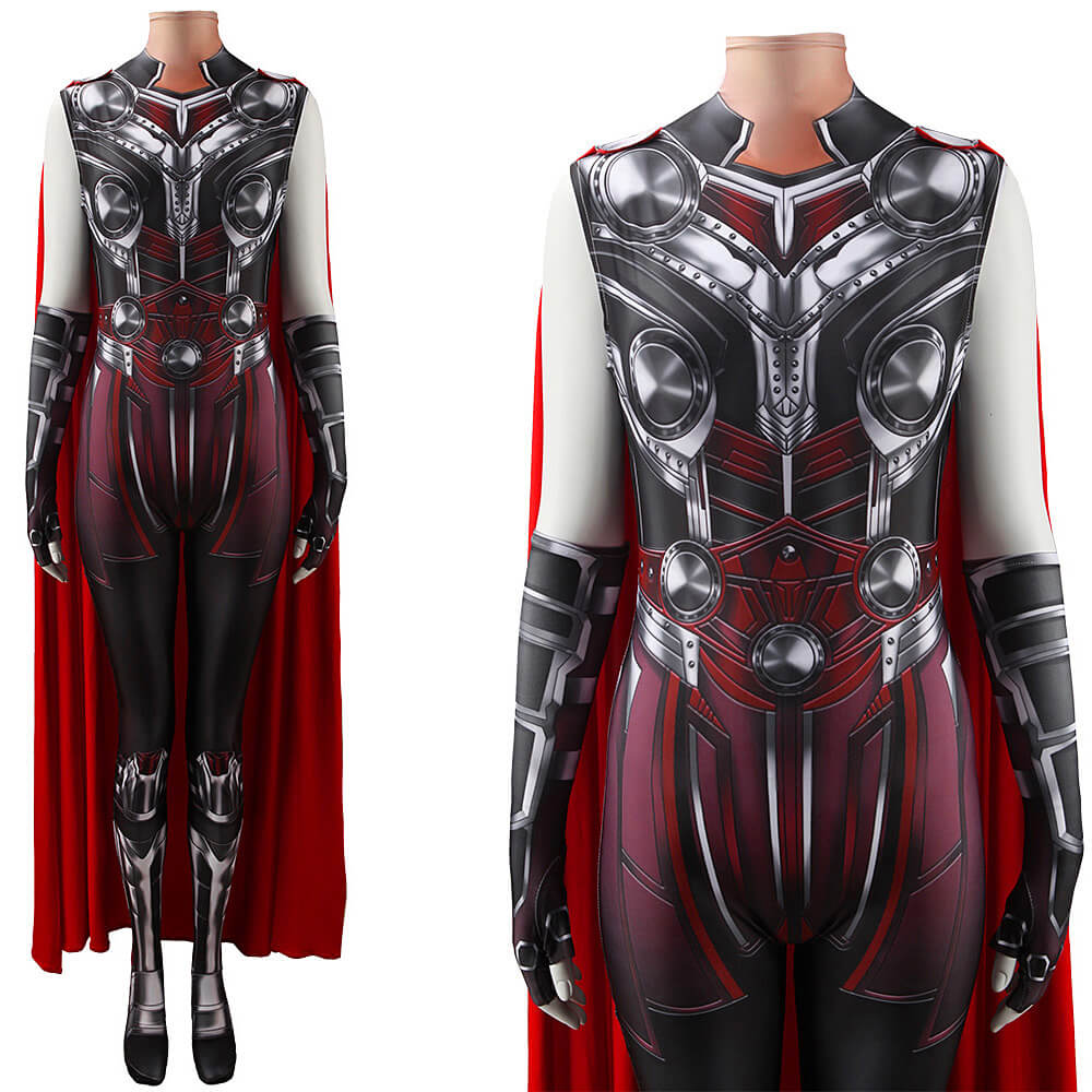 Marvel  Mighty Thor Halloween Costume Cloak-Thor 4: Love and Thunder Cosplay Jumpsuit Cape Gloves Takerlama