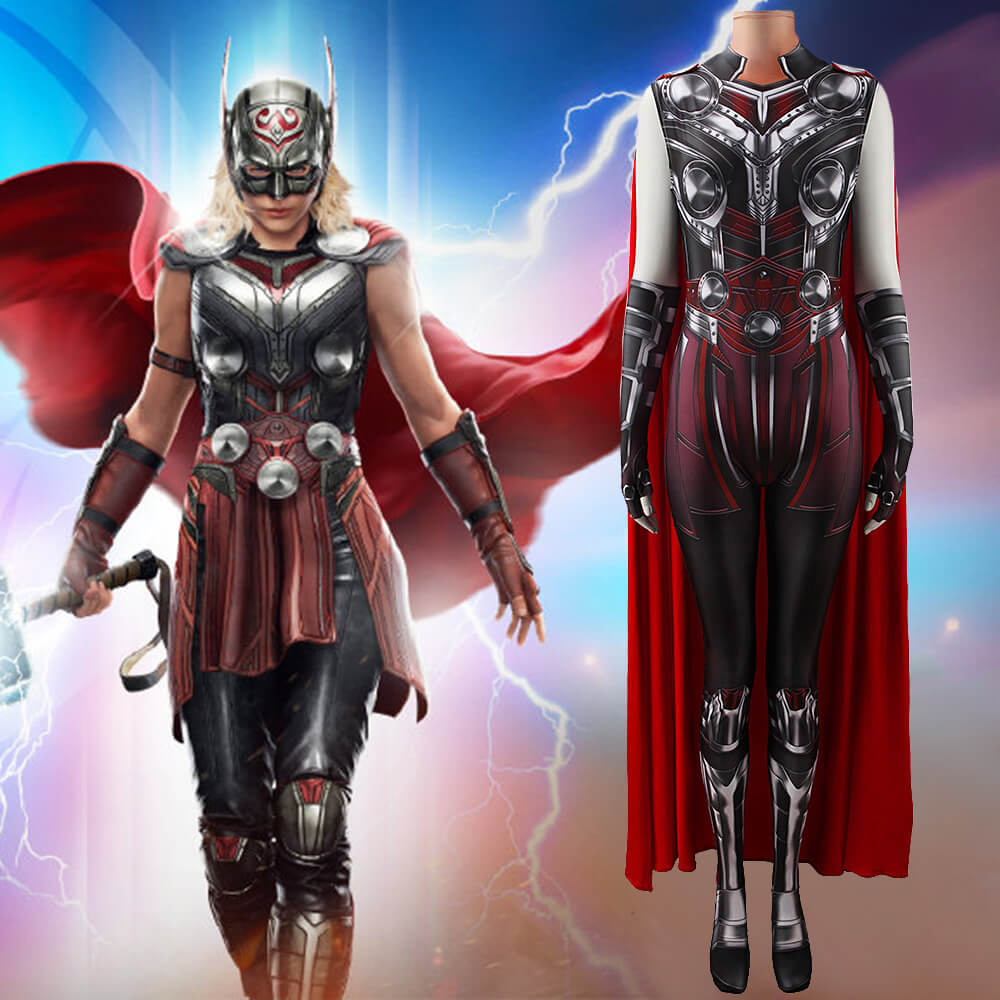 Marvel  Mighty Thor Halloween Costume Cloak-Thor 4: Love and Thunder Cosplay Jumpsuit Cape Gloves Takerlama