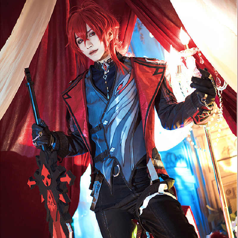 Genshin impact Diluc Cosplay Costume Red Dead of Night Outfits In Stock Takerlama