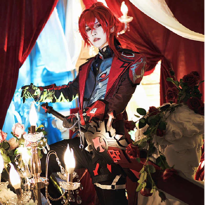 Genshin impact Diluc Cosplay Costume Red Dead of Night Outfits In Stock Takerlama