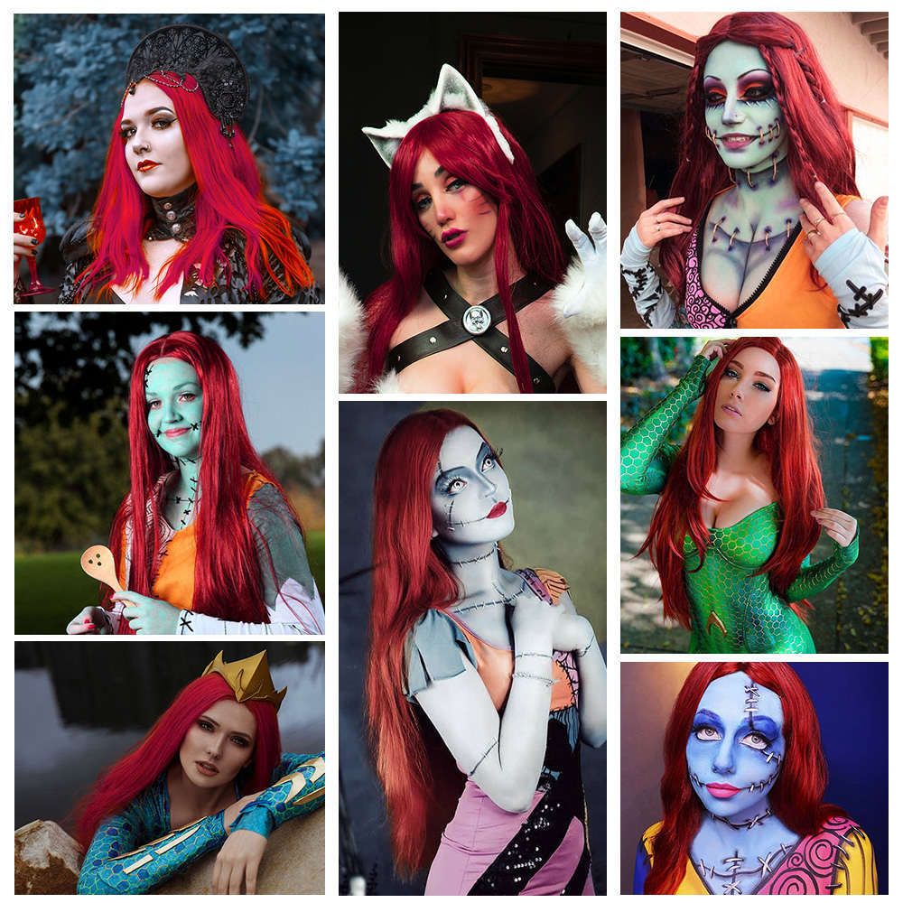 Sally Face Wig Halloween Sally Costume Straight Red Hair
