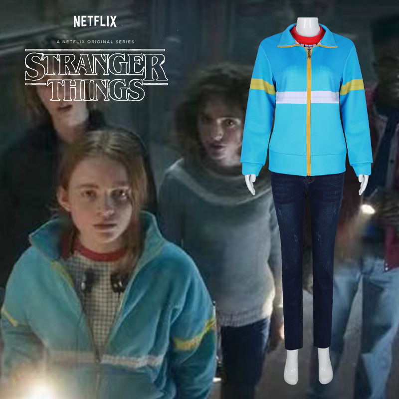 Adult Stranger Things 4 Max Mayfield Blue Costume Coat Jeans Shirt-Takerlama