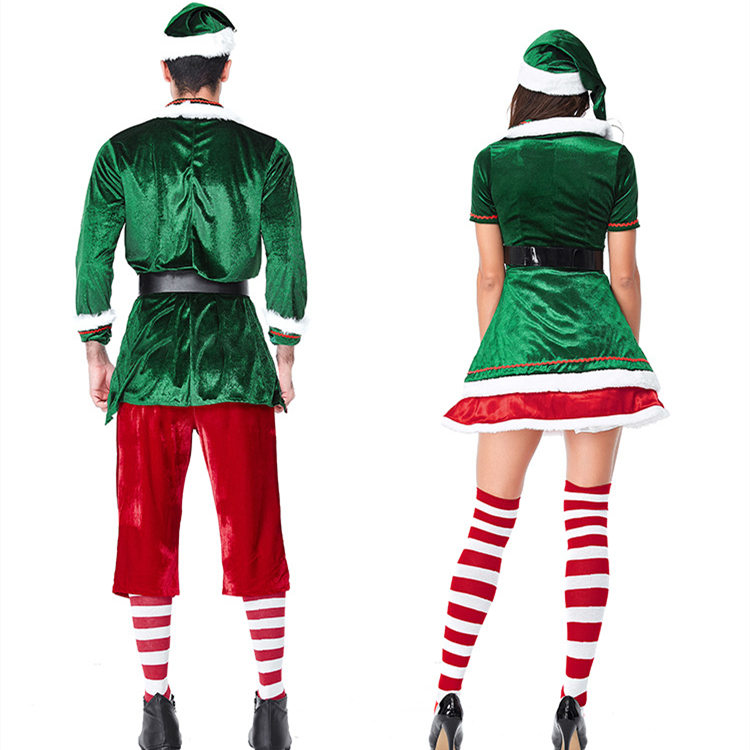 Christmas Elf Couple Costume Deluxe Santa Lovers Suit Fancy Dress Women Men -Takerlama