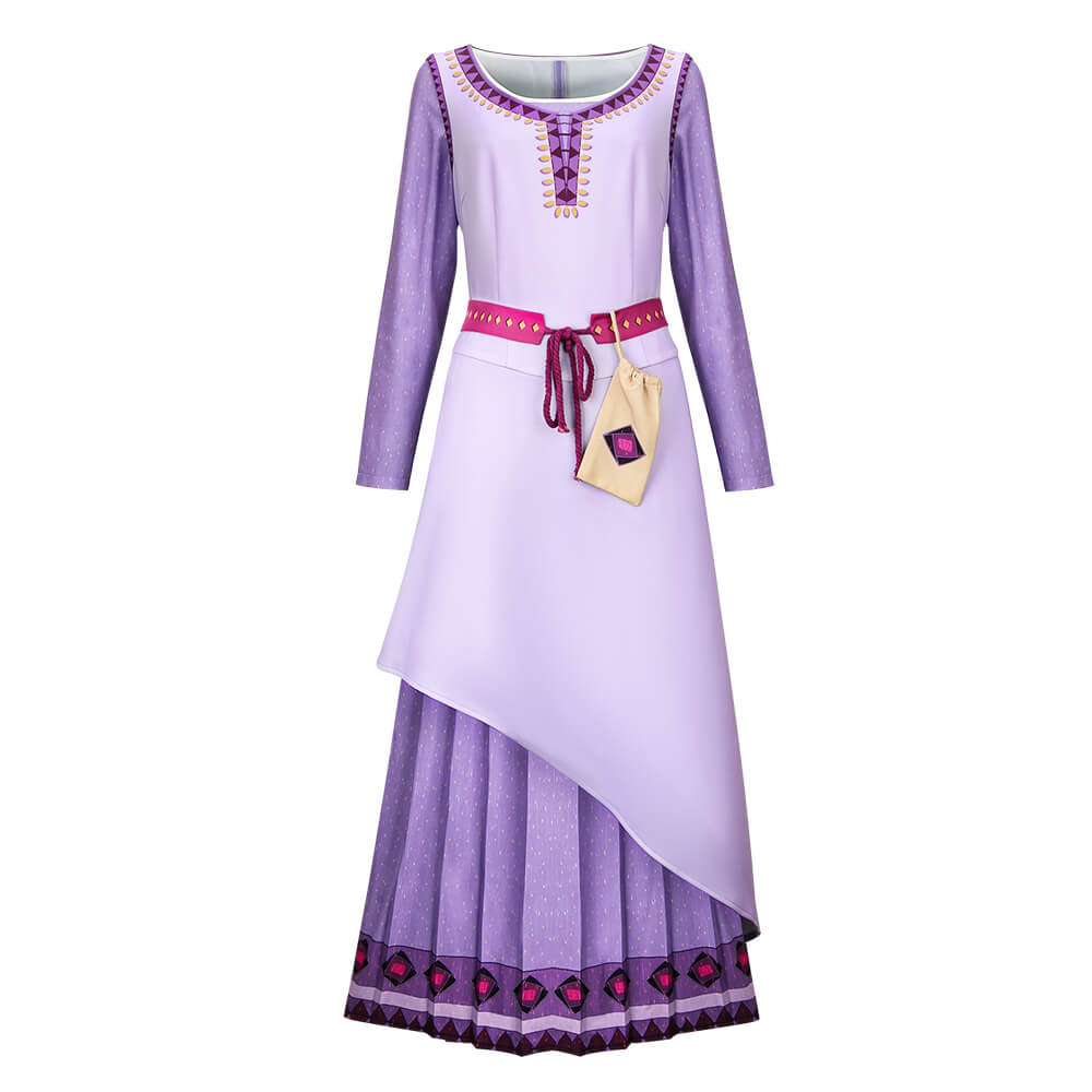 RKKVQP Wish Asha Costume Women Adult Princess Dress Up Movie Heroine  Cosplay Long Sleeve Purple Dress with Accessories