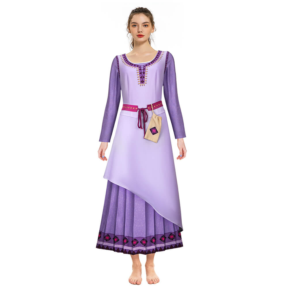 Movie Wish Asha Cosplay Costume Purple Dress for Women Girls