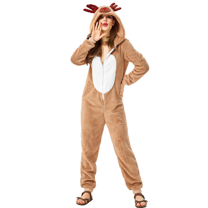 Reindeer One Piece Christmas Costume Jumpsuit Kids Adults