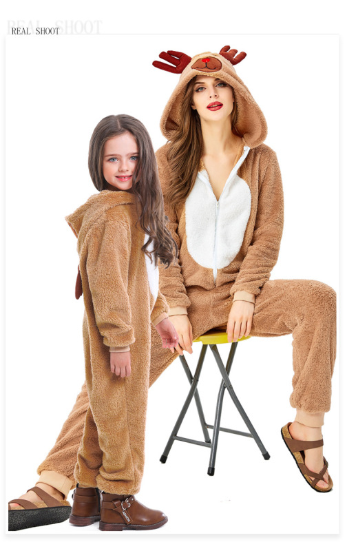 Reindeer One Piece Christmas Costume Jumpsuit Kids Adults