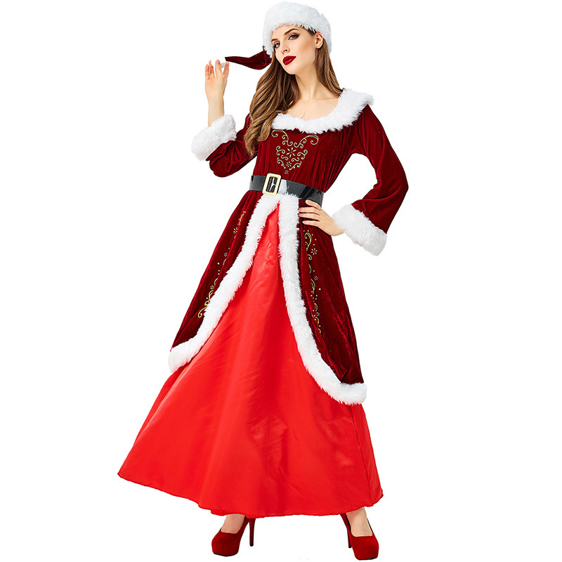 Mrs Santa Claus Party Fancy Long Dress Christmas Cosplay Costumes Adult Kids