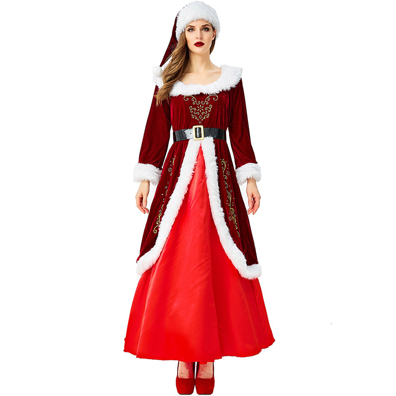 Mrs Santa Claus Party Fancy Long Dress Christmas Cosplay Costumes Adult Kids