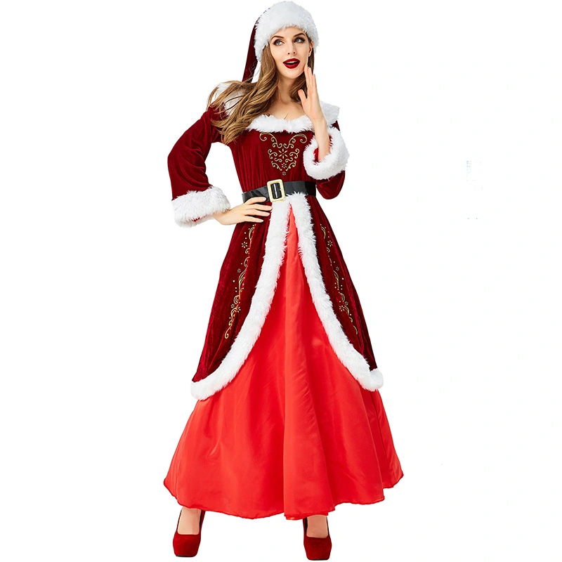 Mrs Santa Claus Party Fancy Long Dress Christmas Cosplay Costumes Adult Kids