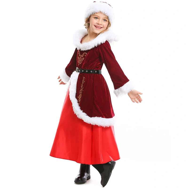 Mrs Santa Claus Party Fancy Long Dress Christmas Cosplay Costumes Adult Kids
