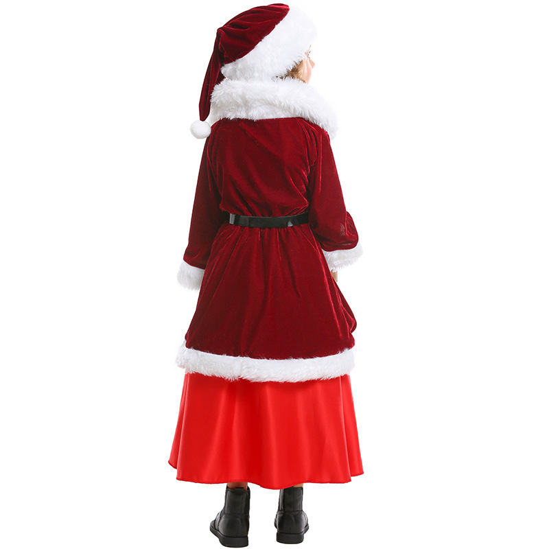 Mrs Santa Claus Party Fancy Long Dress Christmas Cosplay Costumes Adult Kids