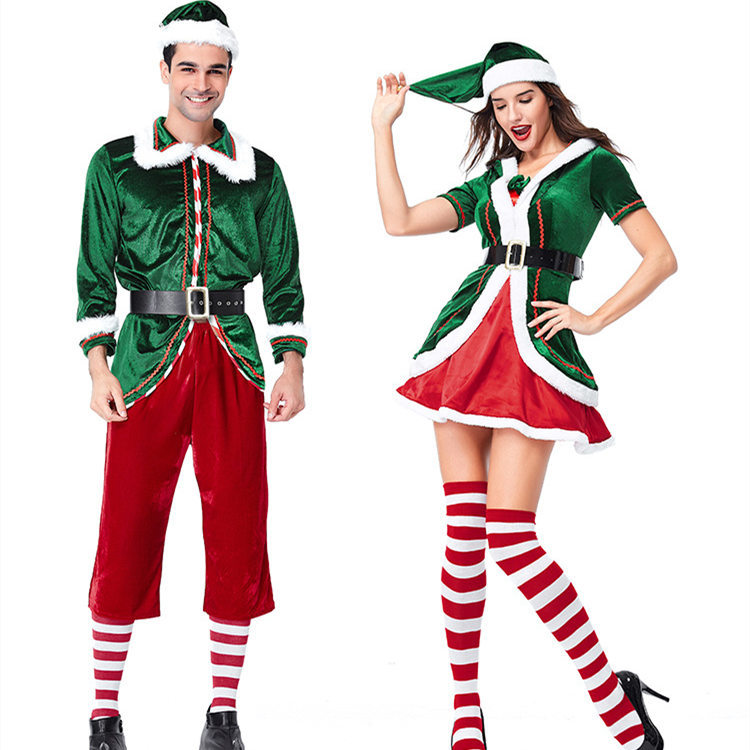 Christmas Elf Couple Costume Deluxe Santa Suit Lovers Gifts Women Men