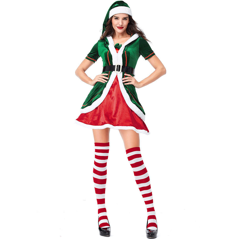 Christmas Elf Couple Costume Deluxe Santa Suit Lovers Gifts Women Men
