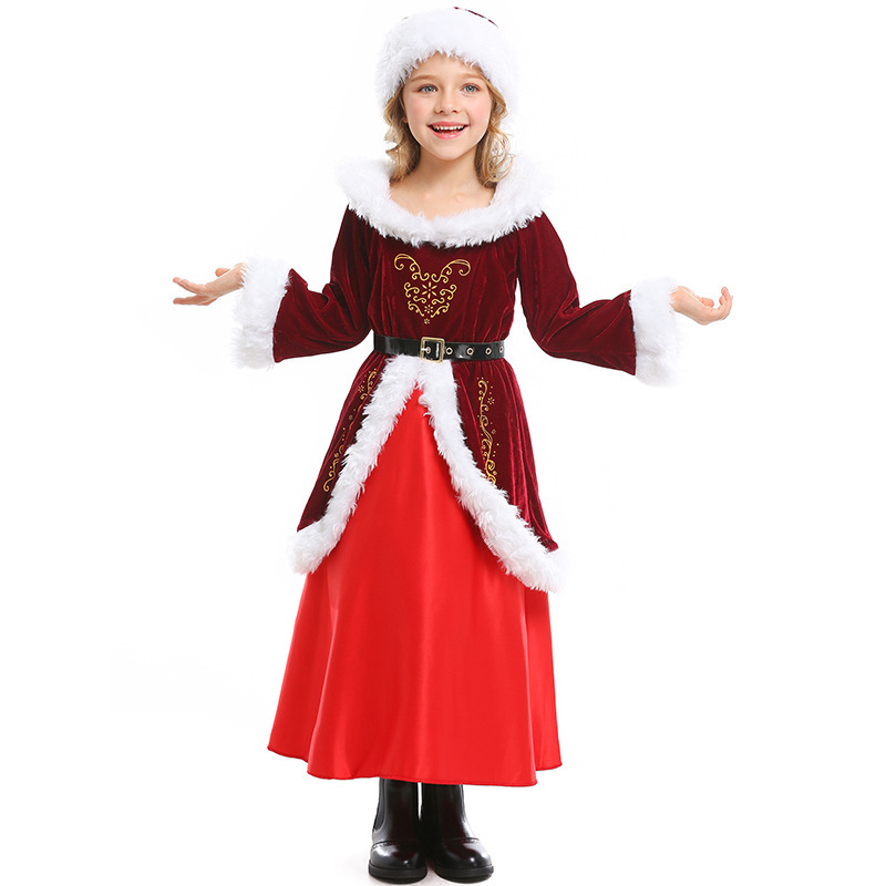 Mrs Santa Claus Party Fancy Long Dress Christmas Cosplay Costumes Adult Kids