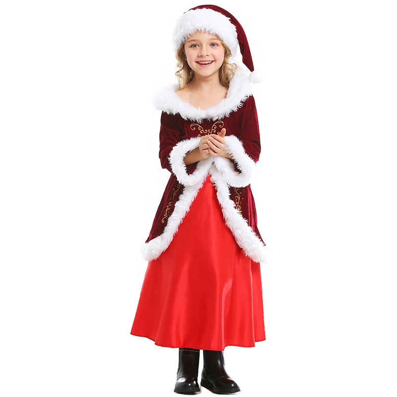 Mrs Santa Claus Party Fancy Long Dress Christmas Cosplay Costumes Adult Kids