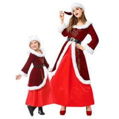 Mrs Santa Claus Party Fancy Long Dress Christmas Cosplay Costumes Adult Kids