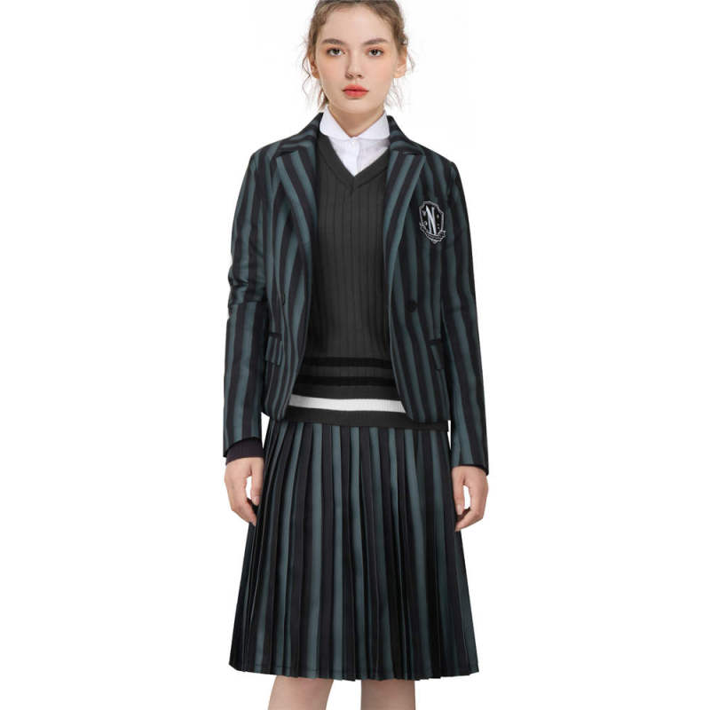 Nevermore Academy Black School Uniform Wednesday Addams Cosplay Costume Takerlama