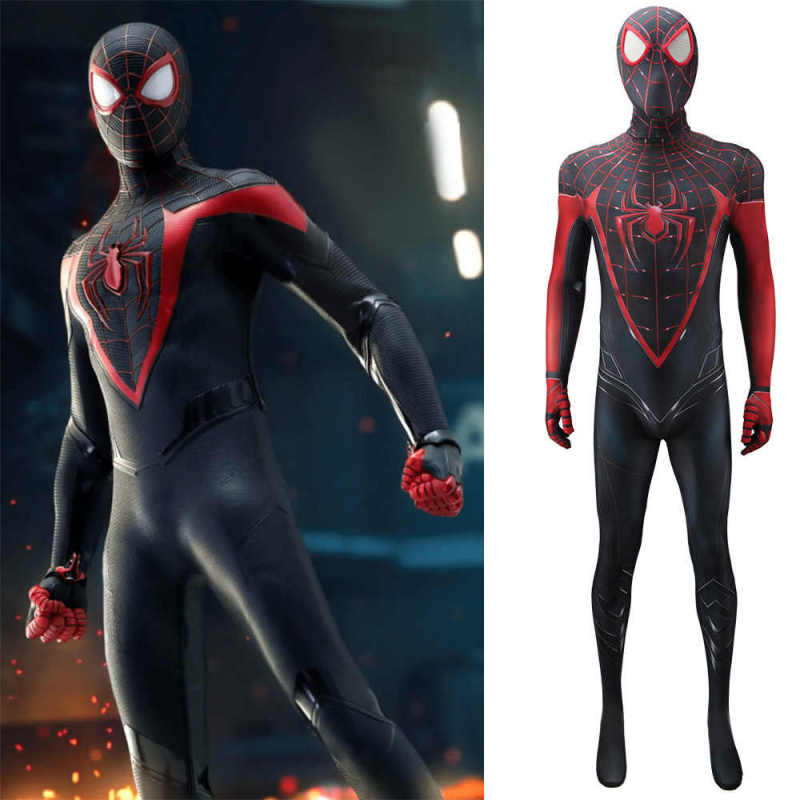 Spider-Man 2 Miles Morales Cosplay Costume Superhero Jumpsuit Mask