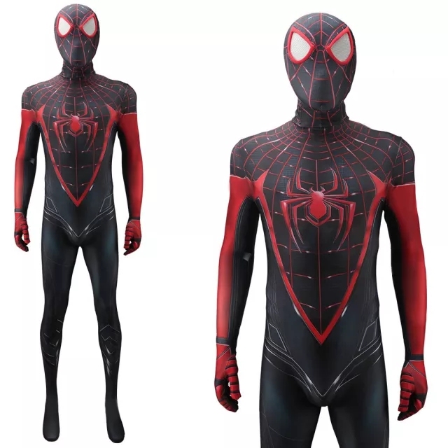 Spider-Man 2 Miles Morales Cosplay Costume Superhero Jumpsuit Mask