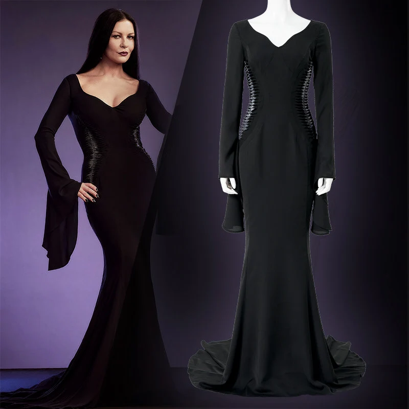 blue dress for baby girl Morticia Addams Mermaid Dress Wednesday Addams Goth Black Dress Addams Family Women's Movie Cosplay Costume Fashion Masquerade