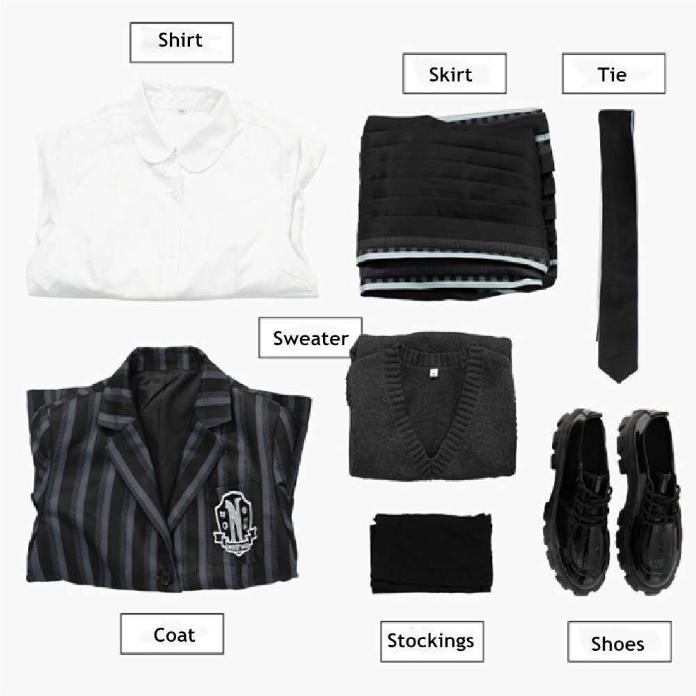 Nevermore Academy Uniform Wednesday Addams Cosplay Costume Takerlama (Available After Halloween)