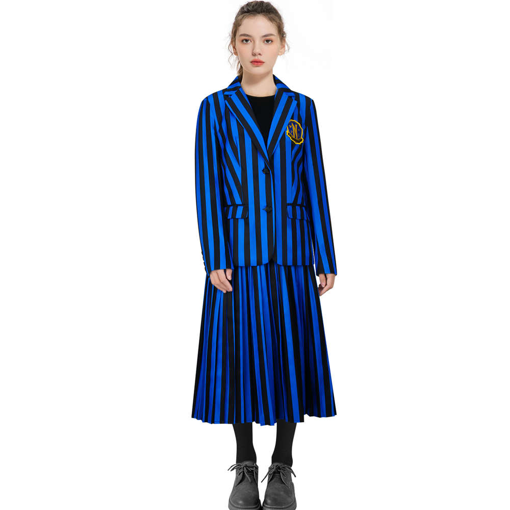 Wed. Addam Academy Uniform Halloween Cosplay Costume Blue XS M In Stock-Takerlama