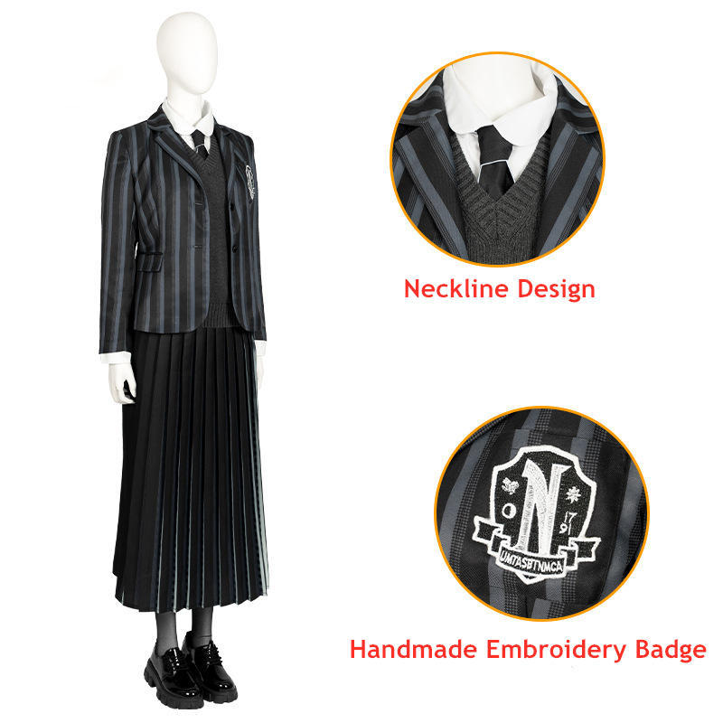 Nevermore Academy Uniform Wednesday Addams Cosplay Costume Takerlama (Available After Halloween)