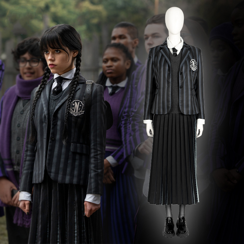 Nevermore Academy Uniform Wednesday Addams Cosplay Costume Takerlama (Available After Halloween)