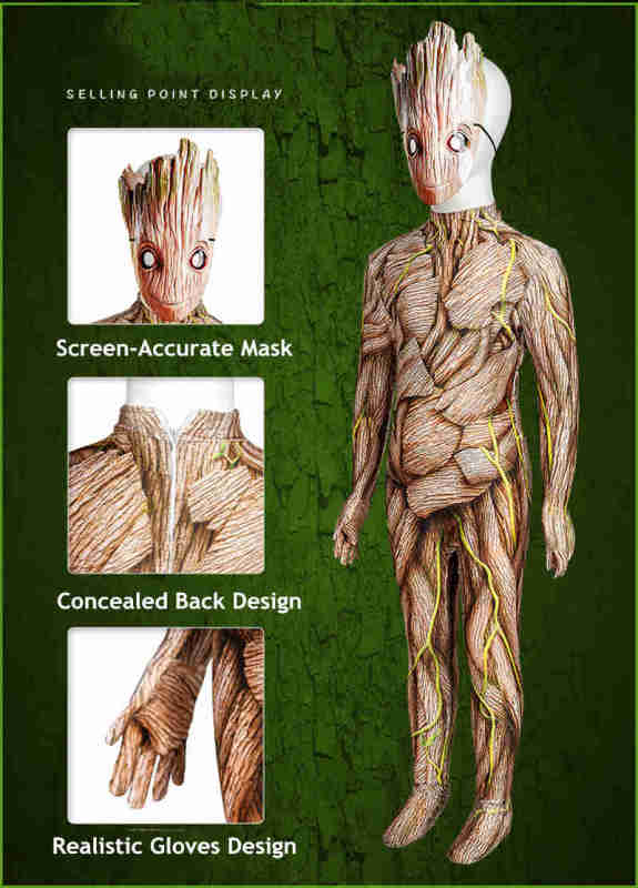 Guardians of the Galaxy Groot Costume Jumpsuit Mask Kids